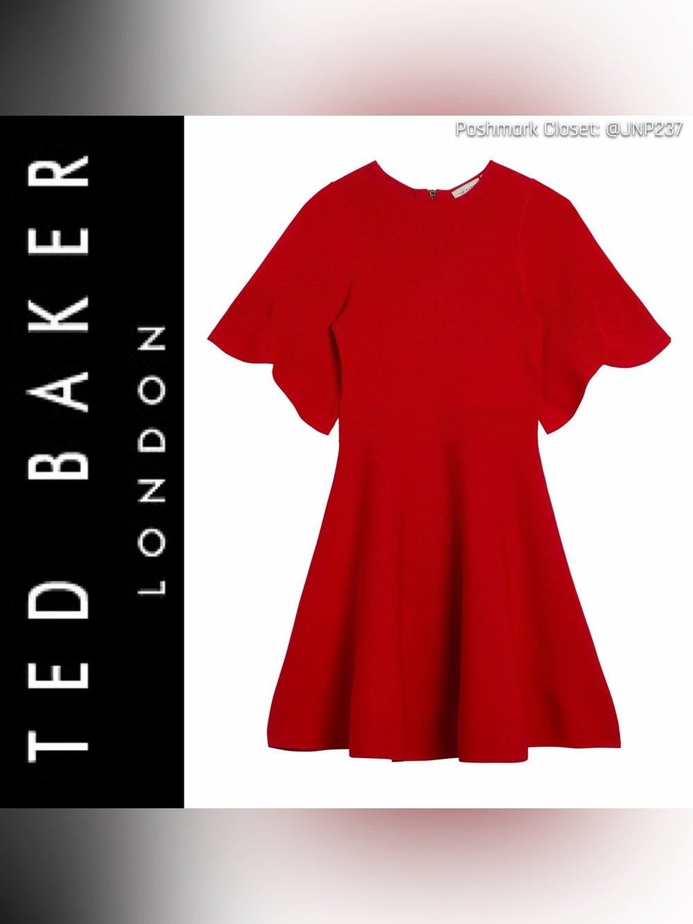 { Ted Baker } “Oliviha” Fit & Flare Bell Sleeve Dress in Red